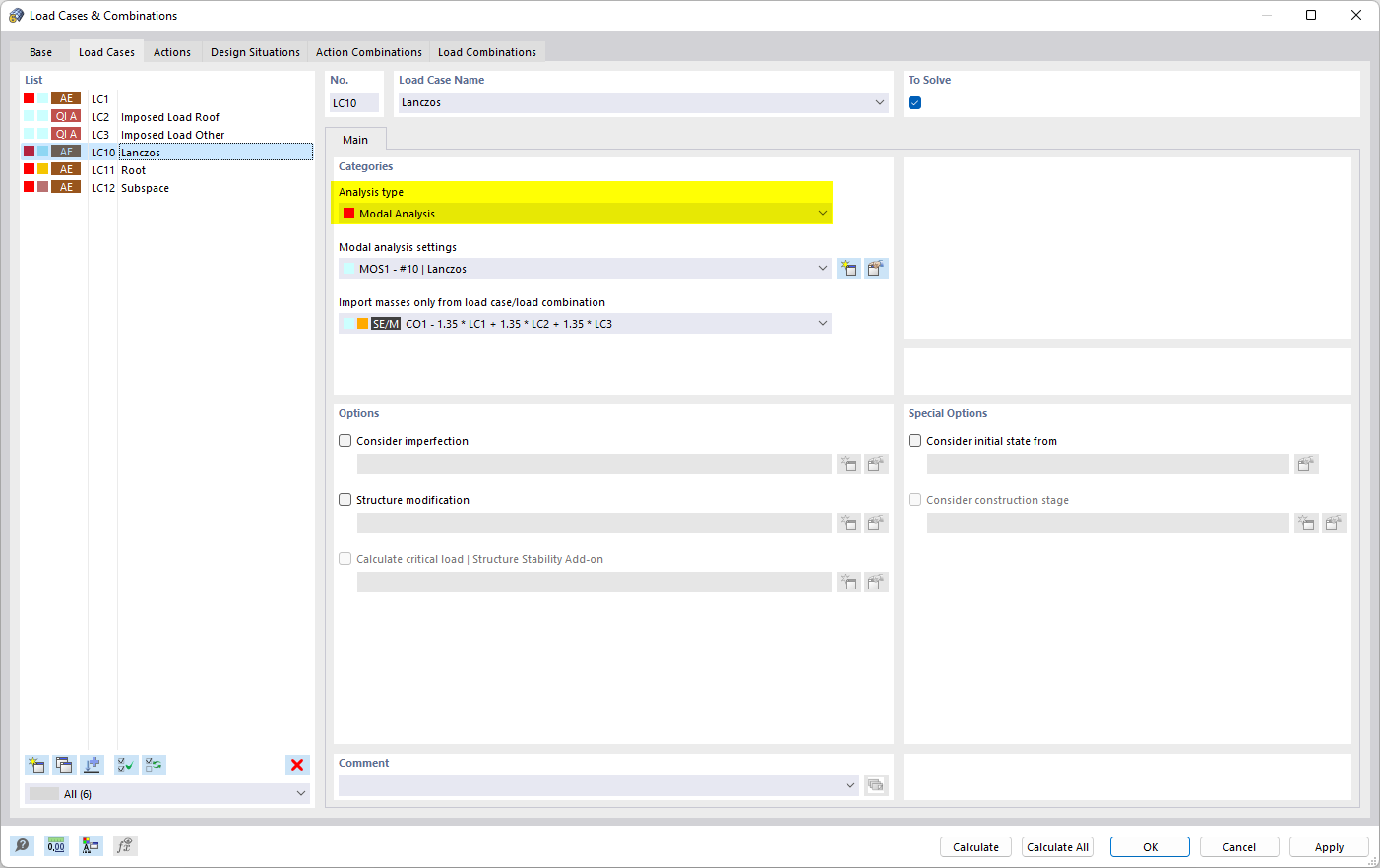 Defining Analysis Type of "Modal Analysis" for Load Case