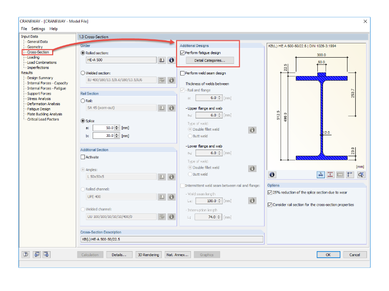 FAQ 005169 | Where is the fatigue design activated in the CRANEWAY program?