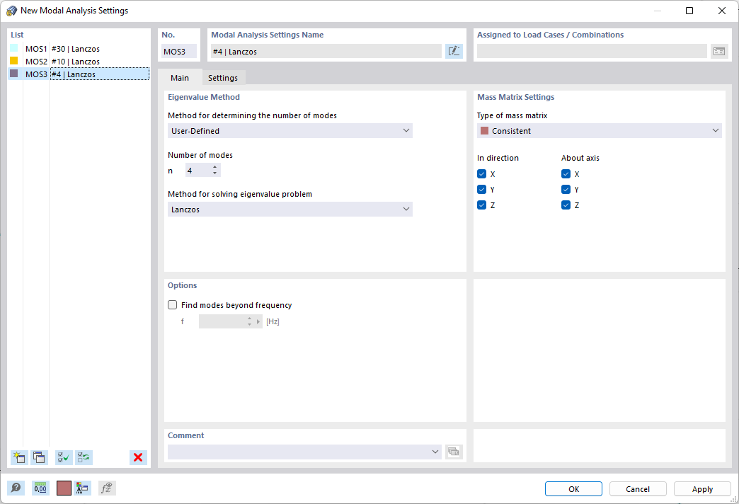 Dialog Box "New Modal Analysis Settings" 
