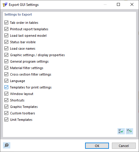 Export of GUI Settings