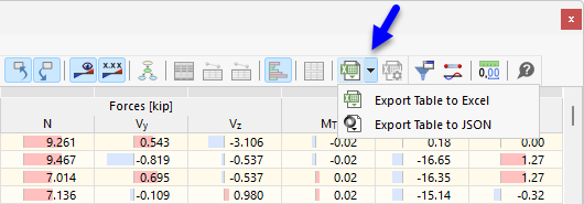 Button "Export Table to Excel"