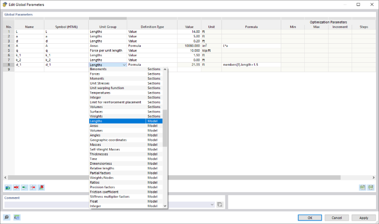 Dialog Box "Edit Global Parameters"