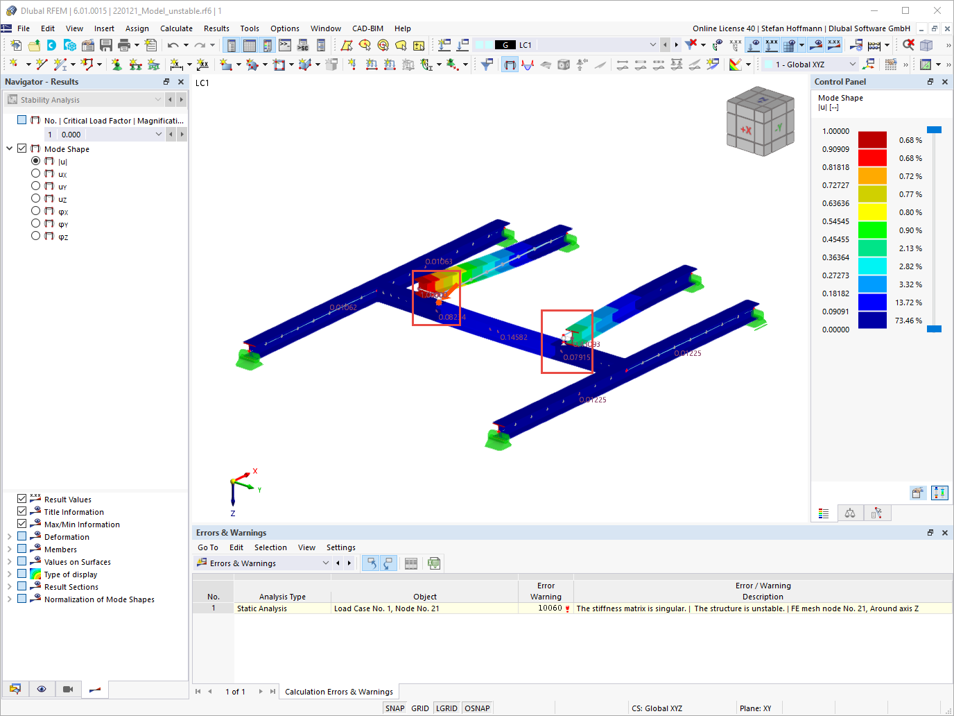 FAQ 005191 | My model in RFEM 6 is unstable. How can I fix it?