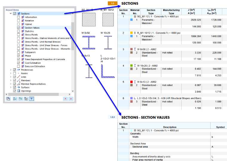 Selected Report Items (left) and Chapter Content (right)