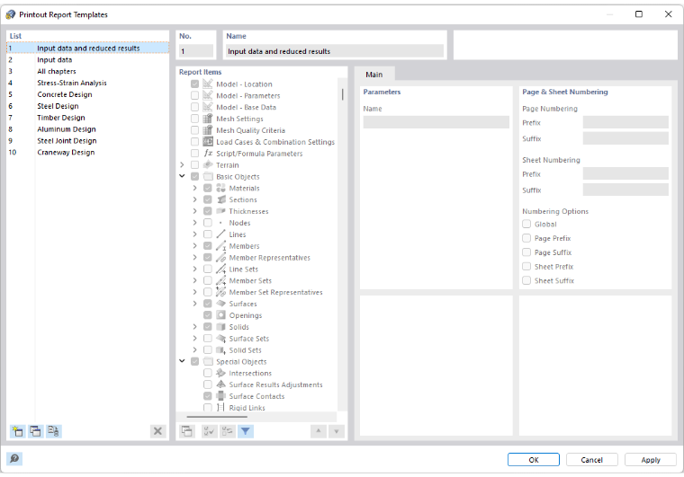 Dialog Box "Printout Report Templates"