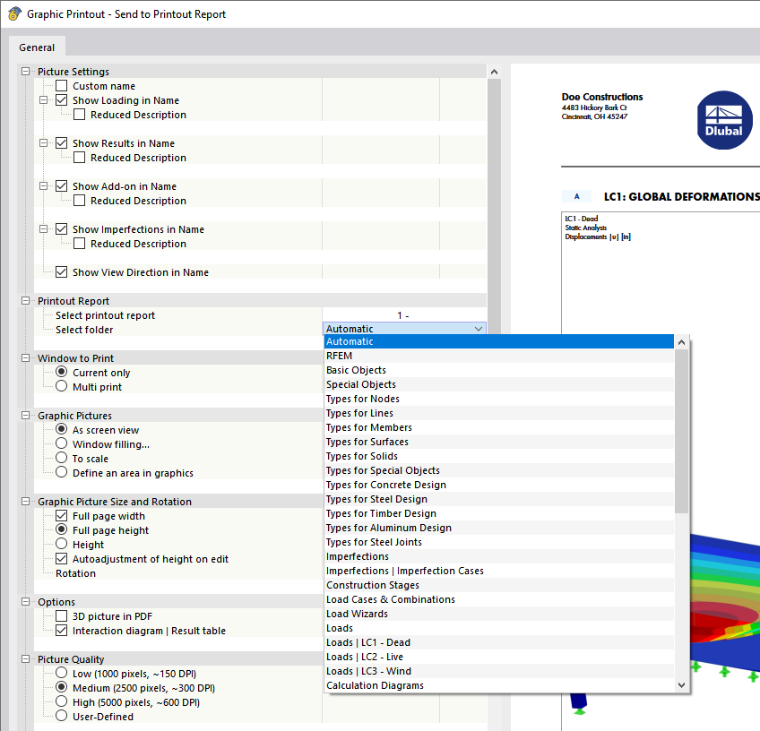 Selecting Printout Report Folder for Graphic