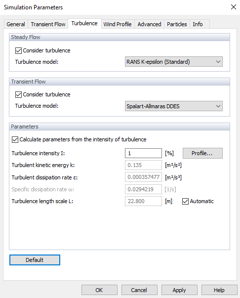 Simulation Parameters, Turbulence