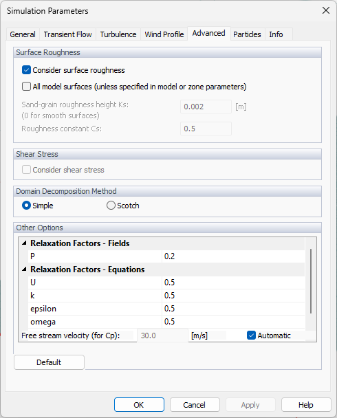 Simulation Parameters, Advanced