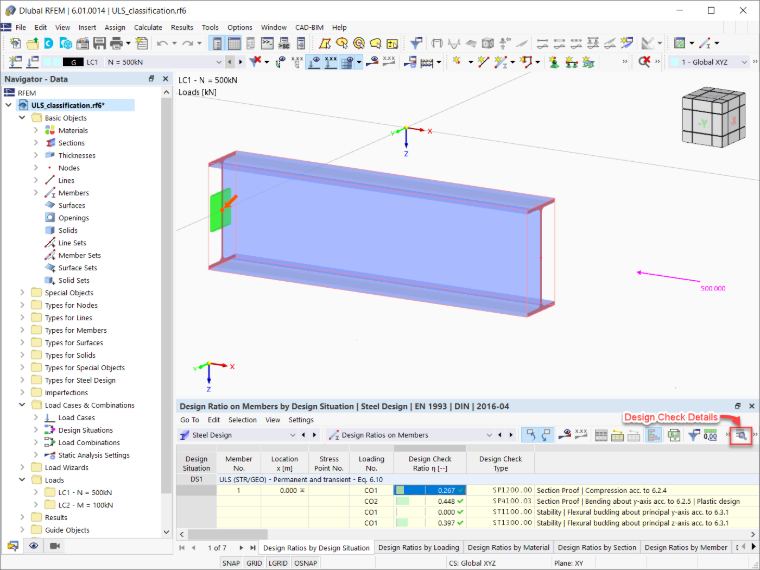 Design Results for Steel Member (IPE 300, Steel S355)