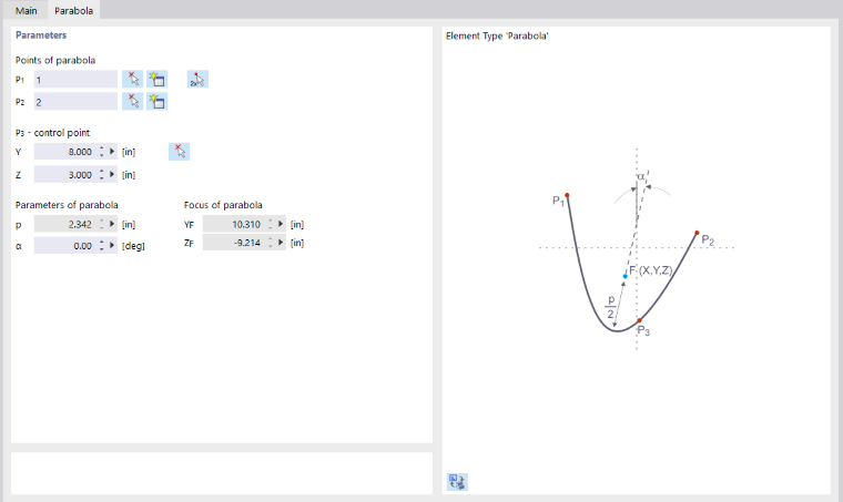 Dialog Box "New Member", Tab "Parabola"