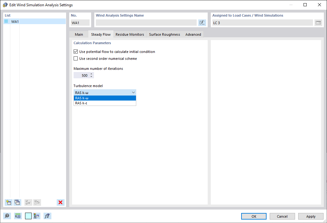 Wind Simulation Analysis Settings, Steady Flow