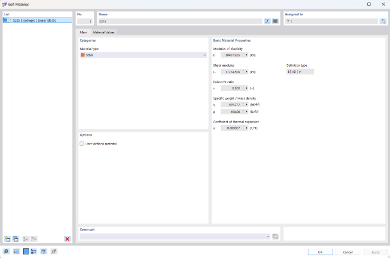 Dialog Box "New Material"