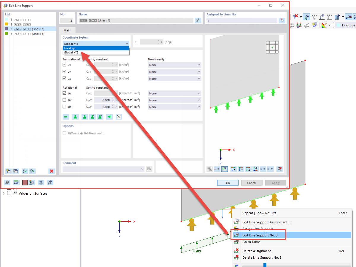 FAQ 005221 | I do not get any local support reactions on line supports in RFEM 6. What should I do to get them?