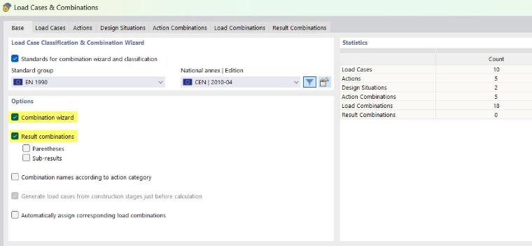 Activating Combination Wizard and Result Combinations