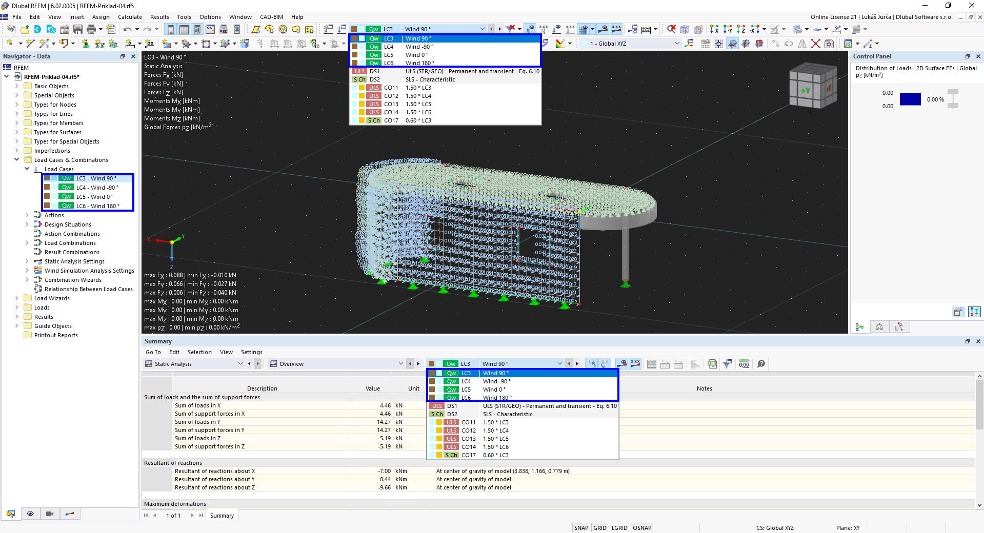 RWIND Load Cases in Navigator, Toolbar, and Table