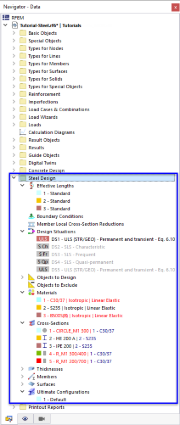 Navigator Items for Steel Design