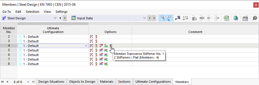 Table "Members" with Symbols of Design Options