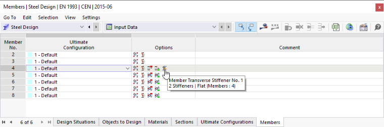 Table "Members" with Symbols of Design Options