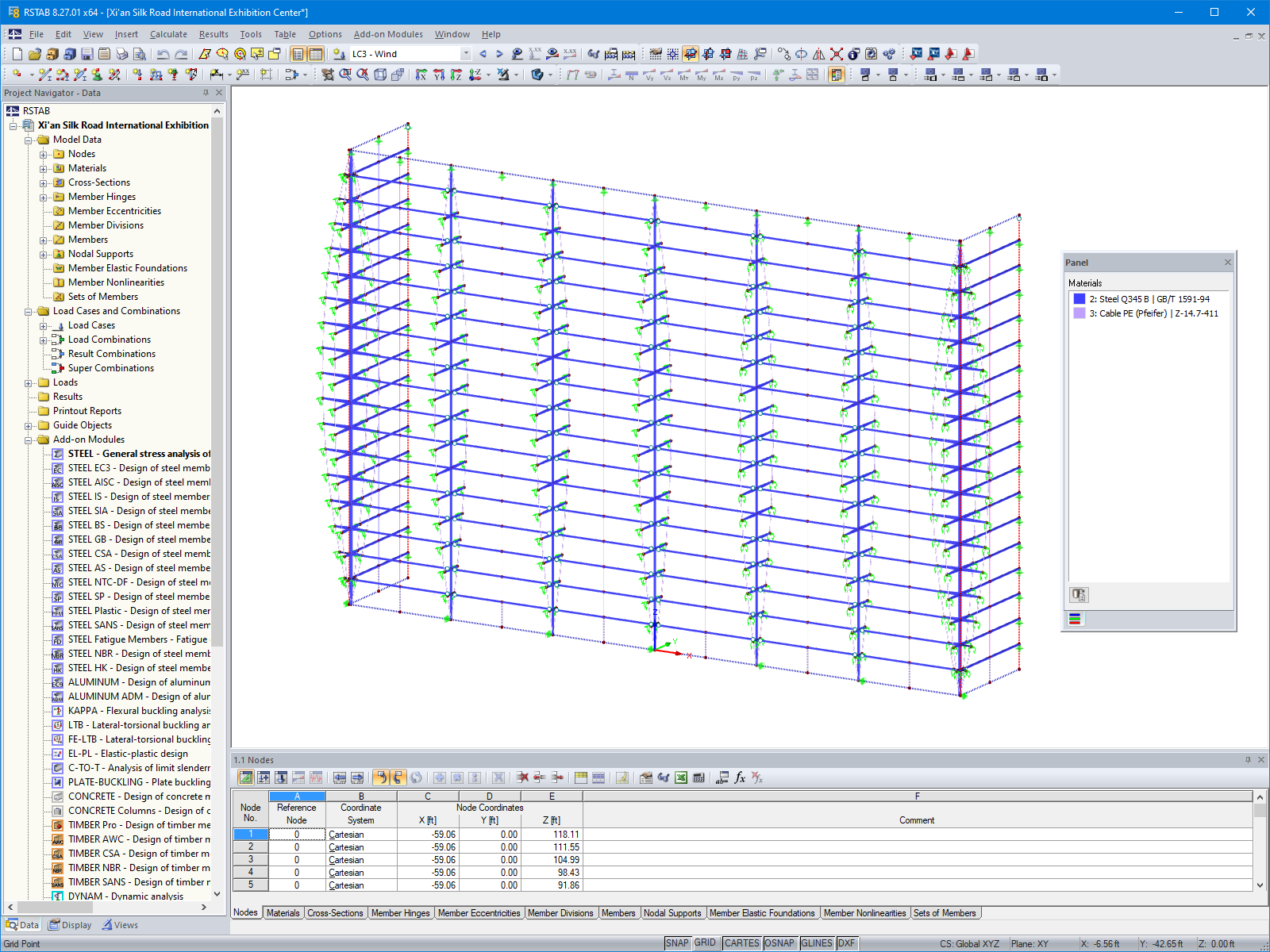 3D Model of Steel-Glass Facade in RSTAB (© SuP Ingenieure GmbH)