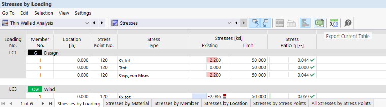 Button "Export Current Table"