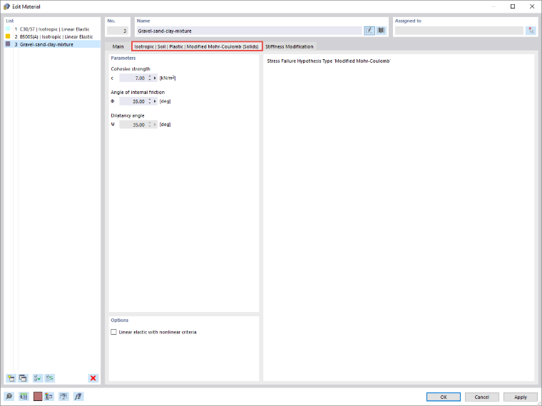 Defining Parameters for Material Model