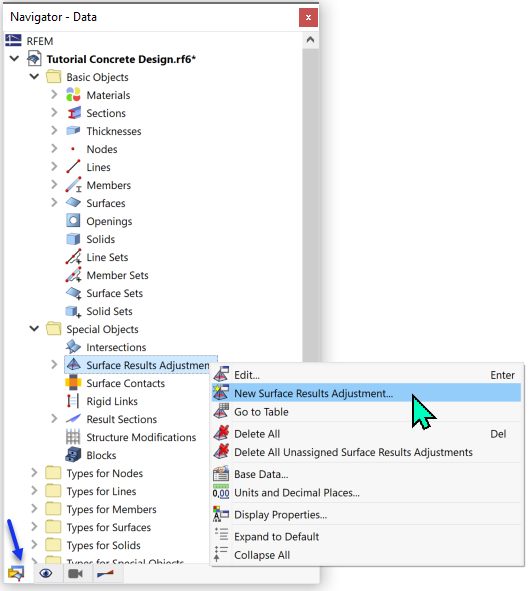 Shortcut Menu "Surface Results Adjustments"