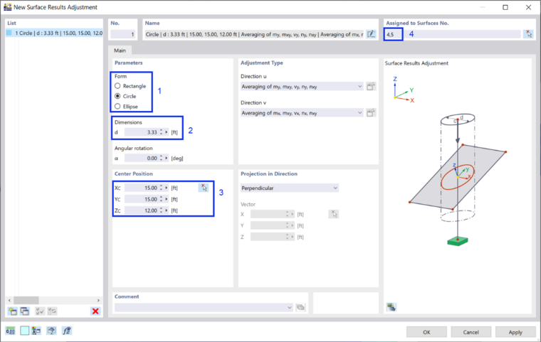 Dialog Box 'New Surface Results Adjustment'