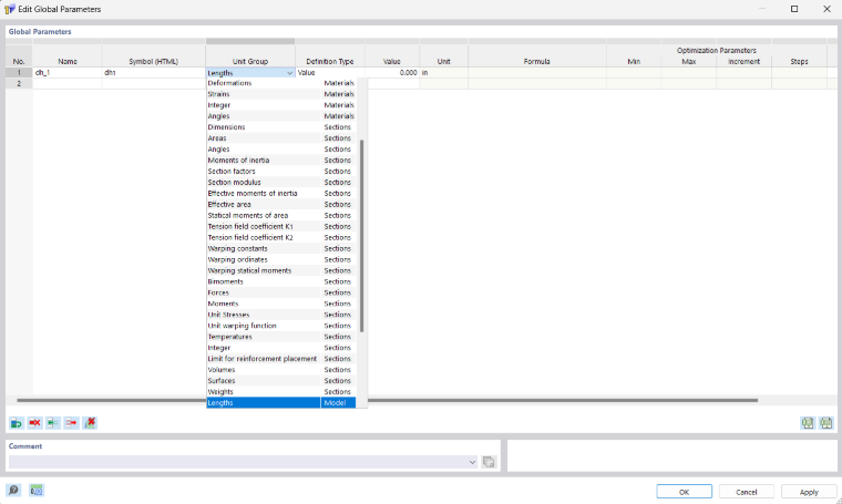 Dialog Box "Edit Global Parameters"