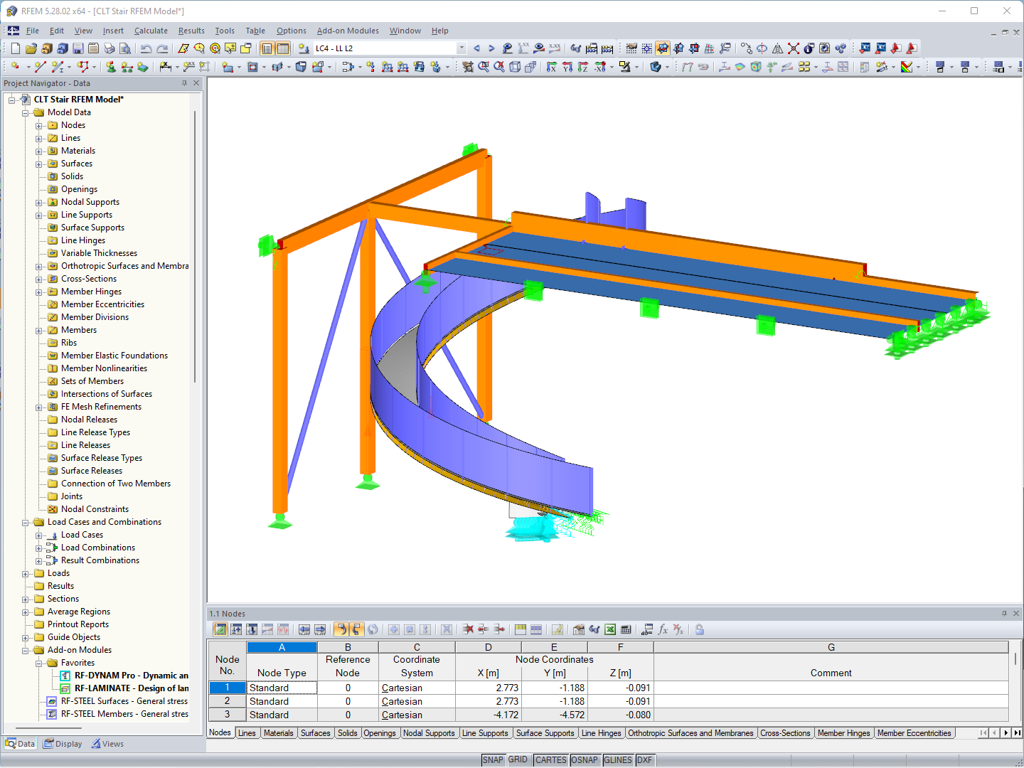 Hybrid Spiral Staircase Model in RFEM (© StructureCraft)