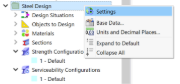 Shortcut Menu "Steel Design"