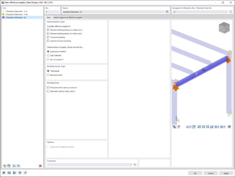Dialog Box "New Effective Lengths", Tab "Main"