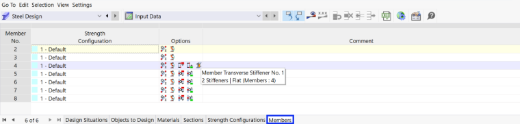 Table "Members" with Symbols of Design Options