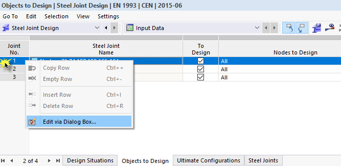 Shortcut Menu in Table