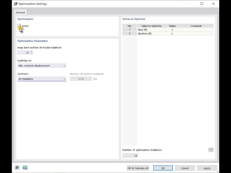 Optimization Settings