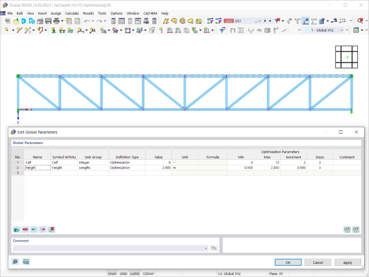 Global Parameters of Truss Girder