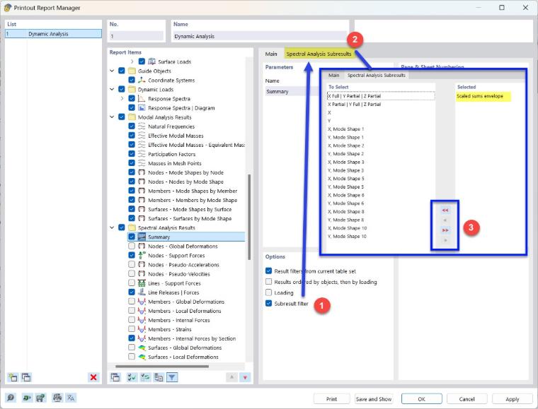 Selecting Partial Results of Spectral Analysis for Printout Report