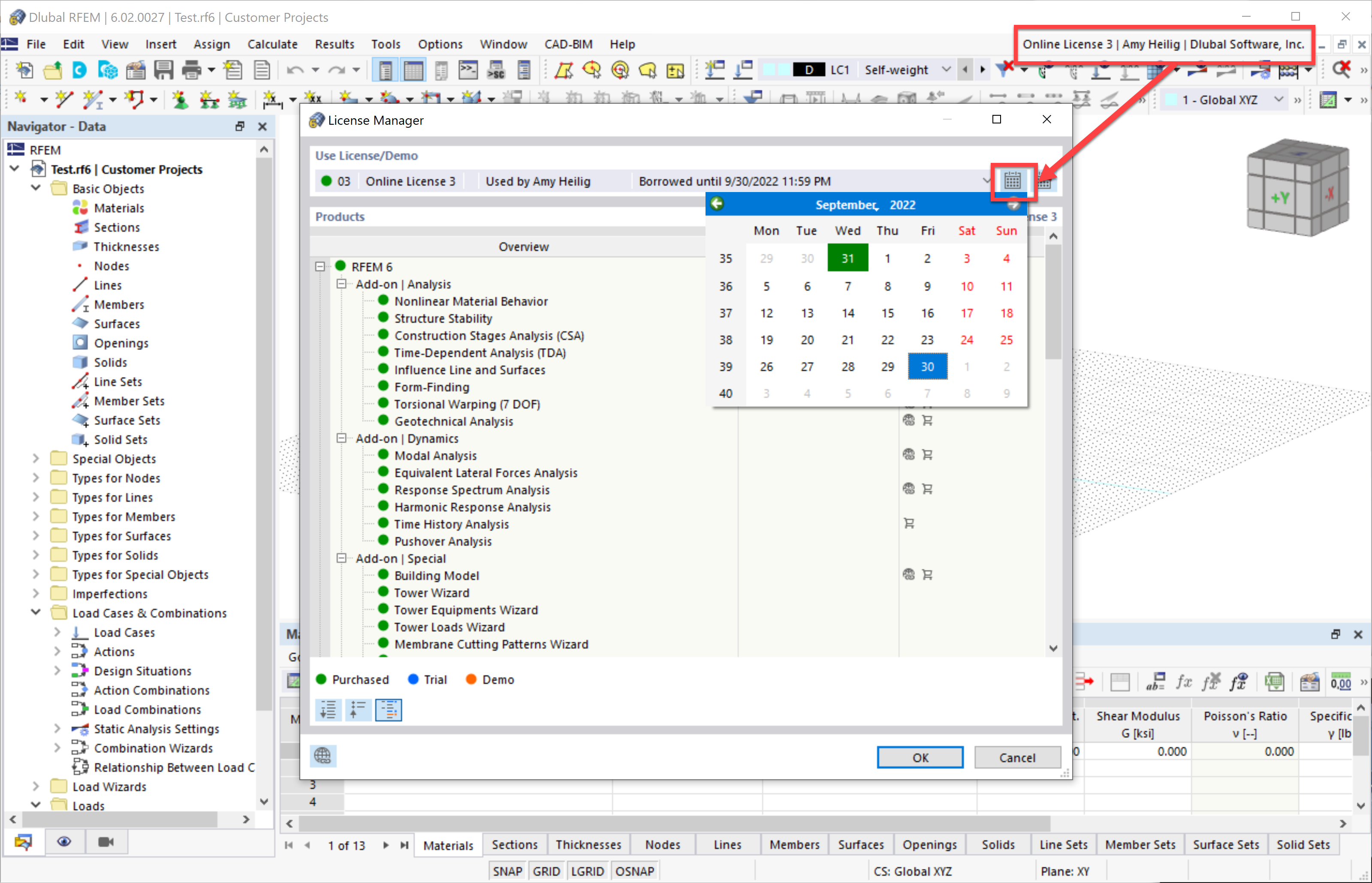 FAQ 005307 | Is it possible to borrow an online license of RFEM 6/RSTAB 9 over an extended period of time?