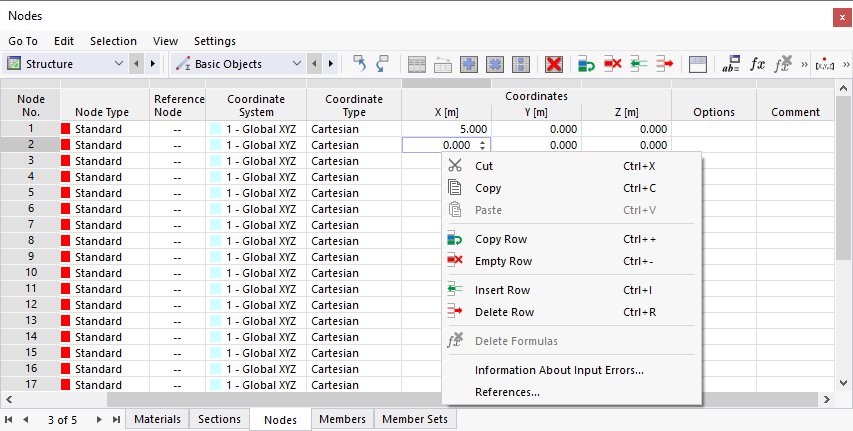 Functions in Shortcut Menu of Table
