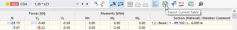 Button "Export Current Table"