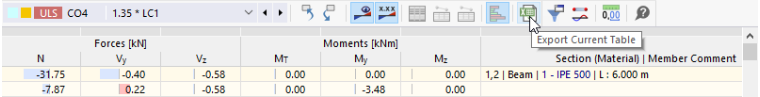Button "Export Current Table"