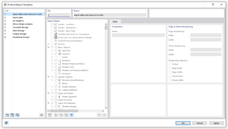 Dialog Box "Printout Report Templates"