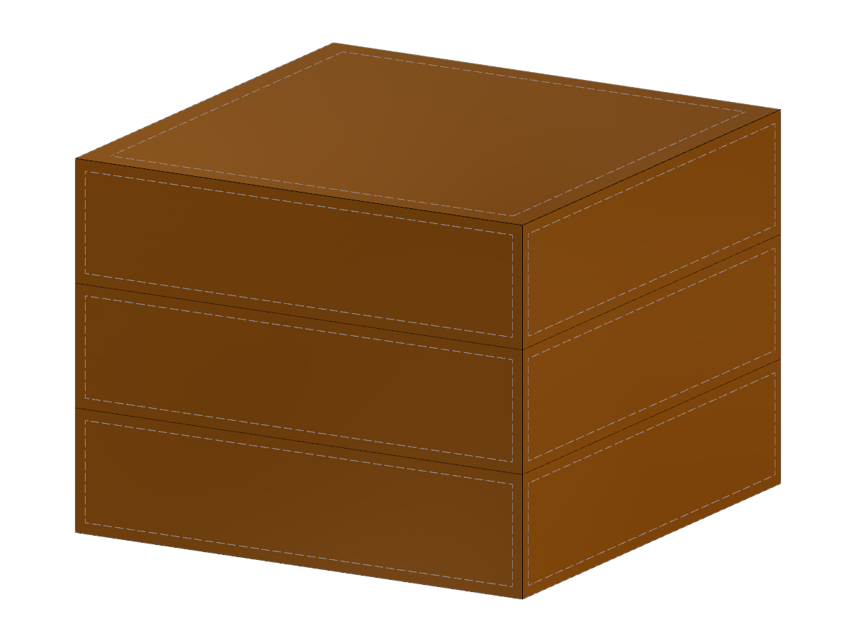 Layered solid with specified number of layers, length, width, and thickness for engineering design models.