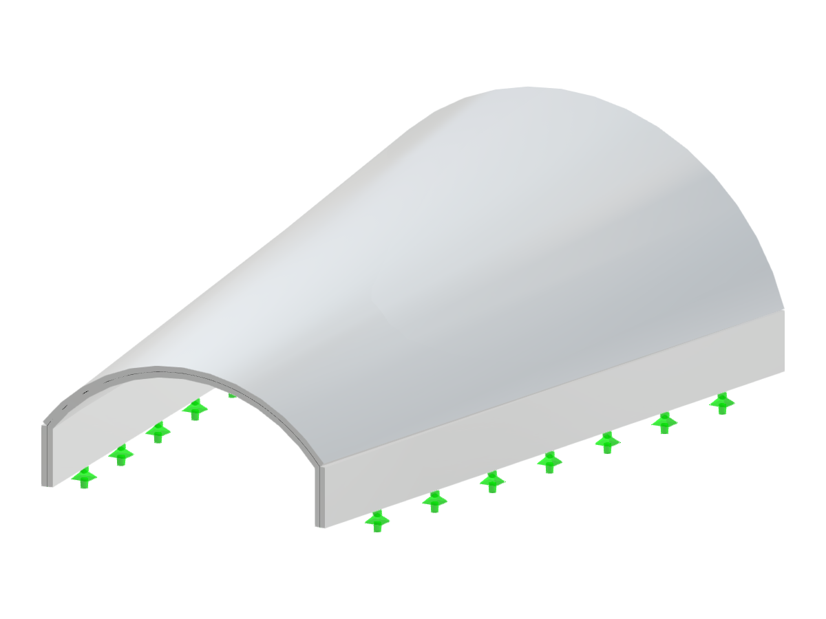 A semi-cylindrical barrel vault structure featuring a variable radius at its ends, shown with distinct height and radius geometry.