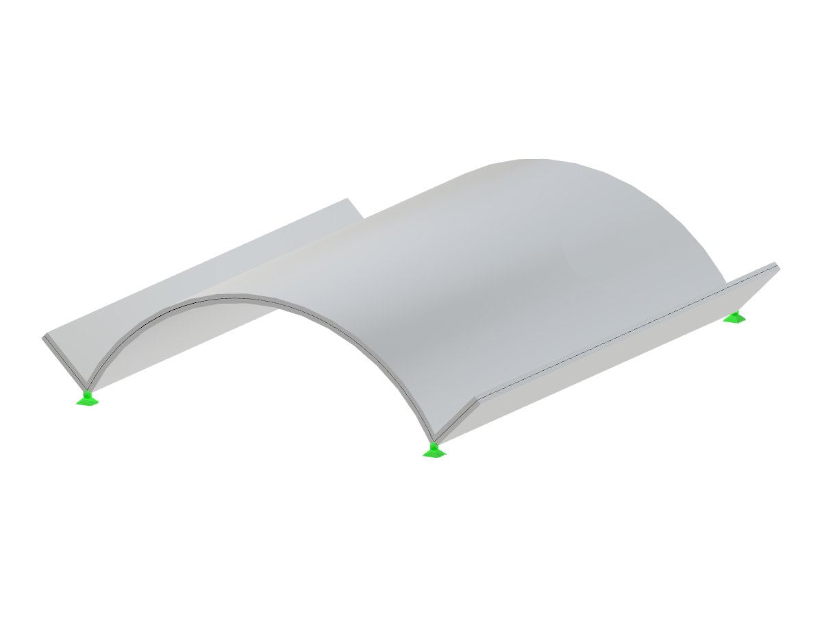 Barrel vault structure featuring a semi-cylindrical shape and radial stiffener design with specified dimensions.