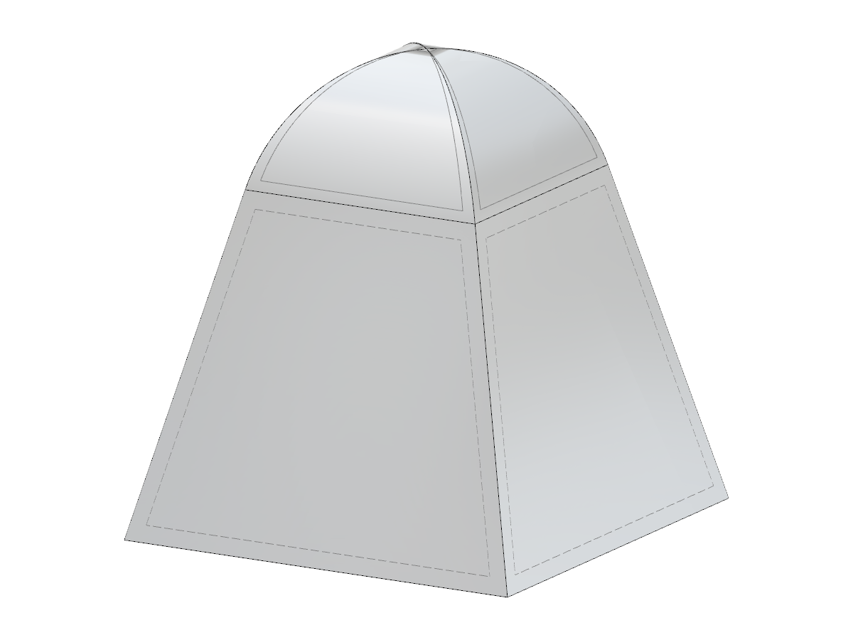 Pyramid structure featuring a circular arc at its apex, highlighting geometrical design elements.