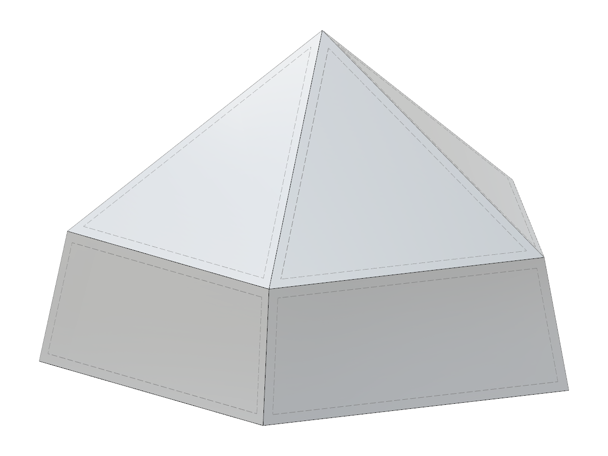 Tapered base pyramid with parametric inputs of edge length, circumscribed circle radius or inscribed circle radius.