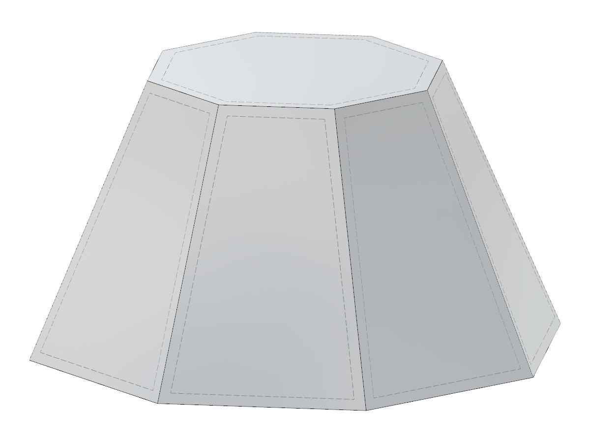 Truncated octagonal pyramid exemplifying parametric design with adjustable dimensions based on edge length or circle radius.