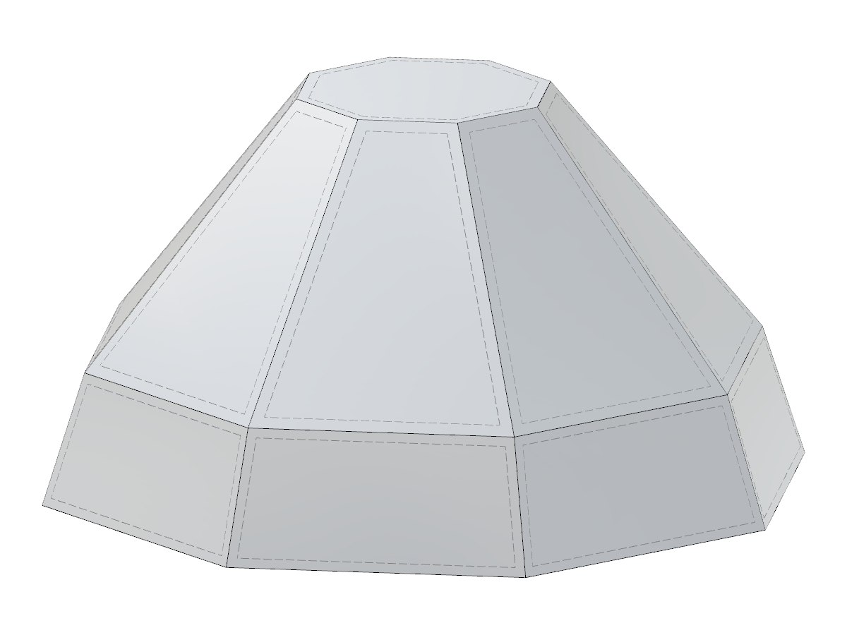 A parametric truncated pyramid model showing diverse input methods including edge length, circumscribed circle radius, and inscribed circle radius.