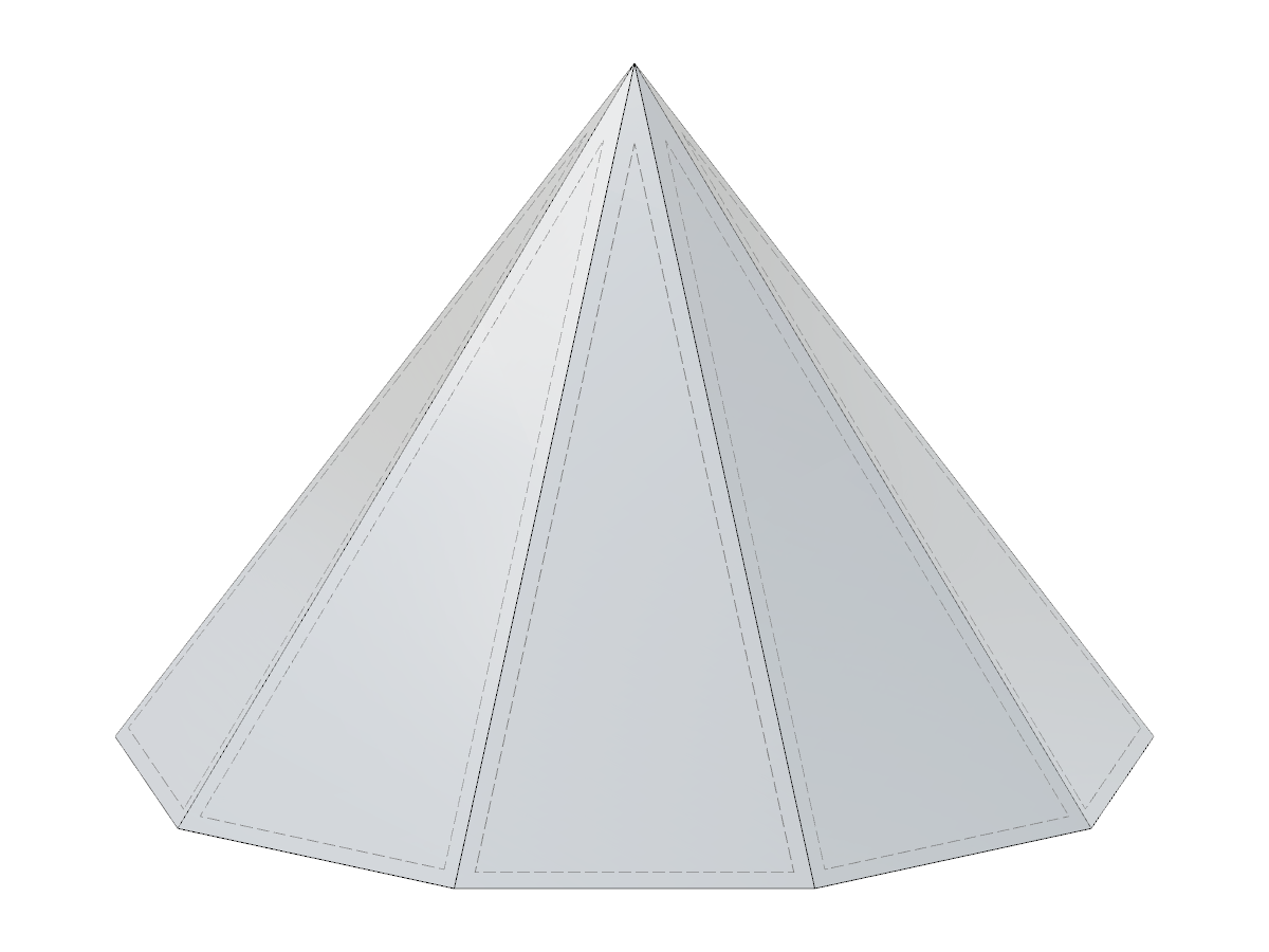 A 3D model of a nonagonal pyramid displaying parametric input options for its design, with adjustable edge count and dimensions.