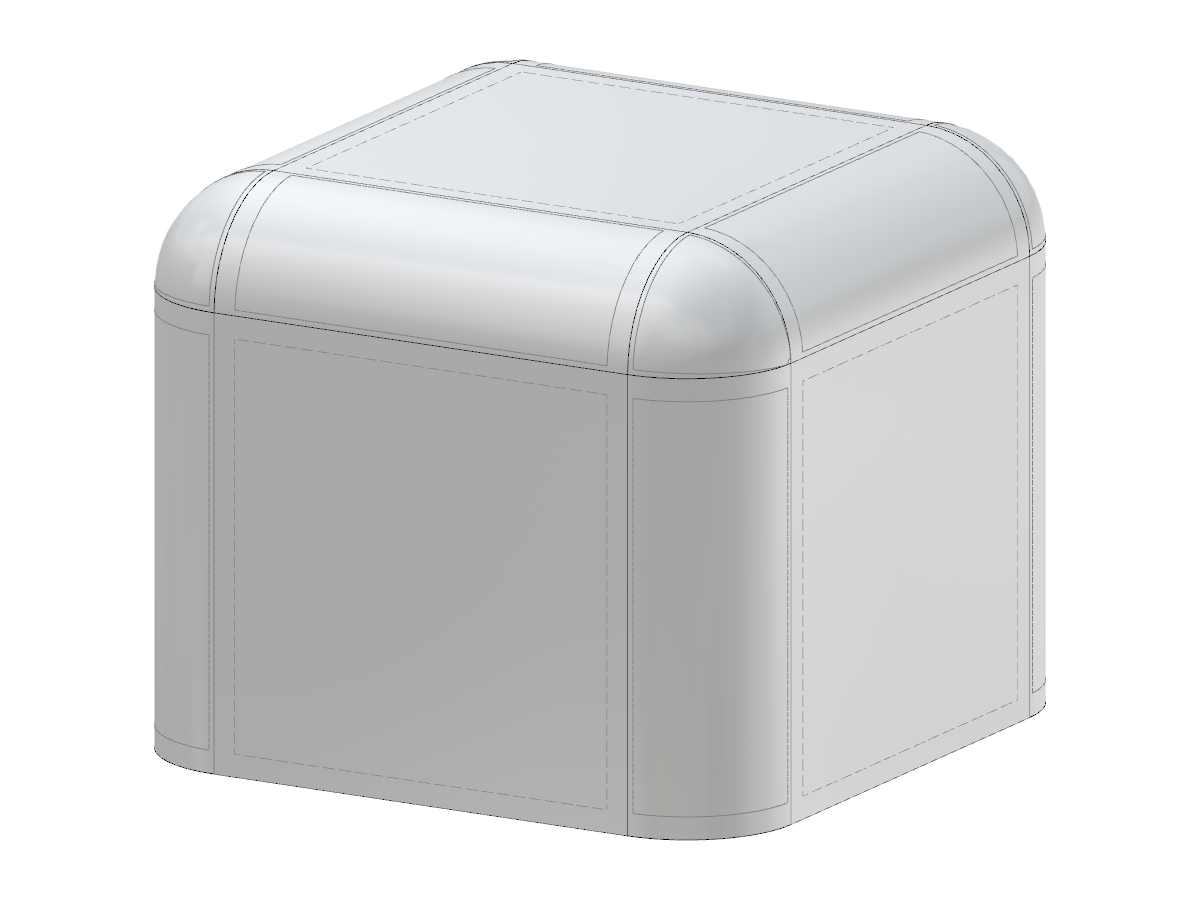 Modified cuboid structure with smoothly rounded top edges and solid surface.